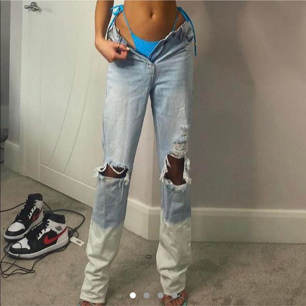 Fashion Nova 90's Ombre High Rise Boyfriend Jeans - Light Blue Wash